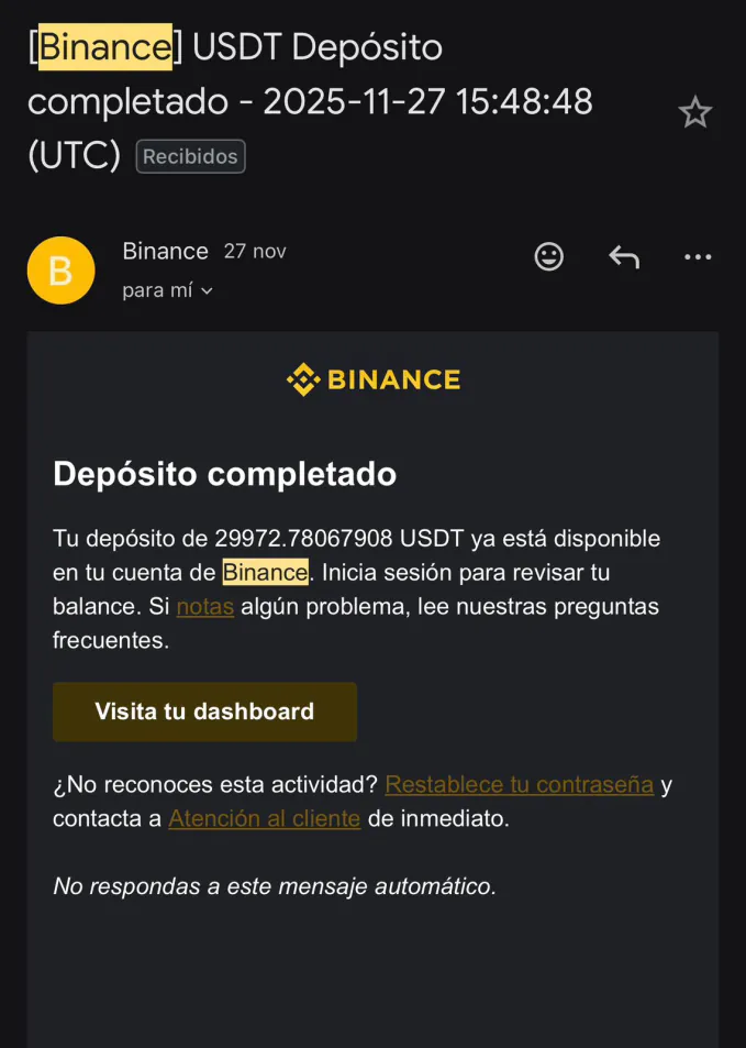 Depósito completado