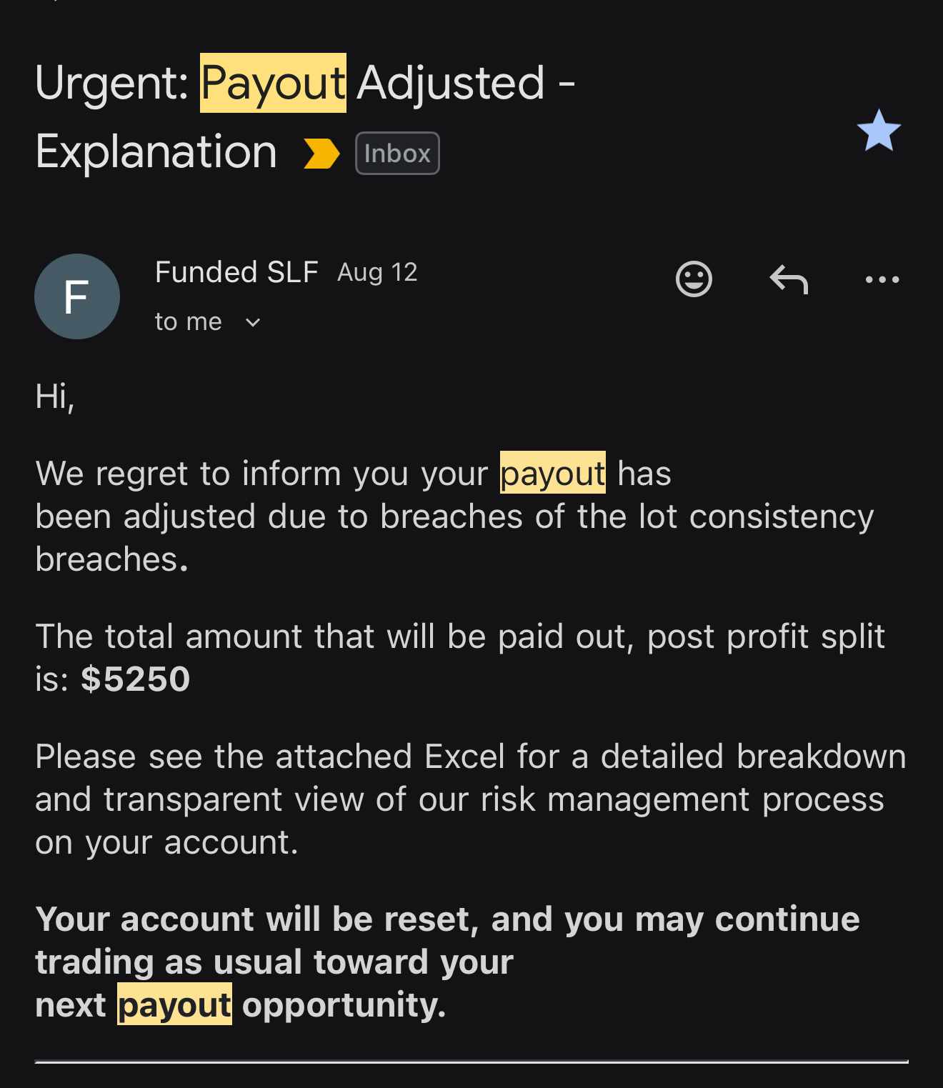 Correo de ajuste de payout