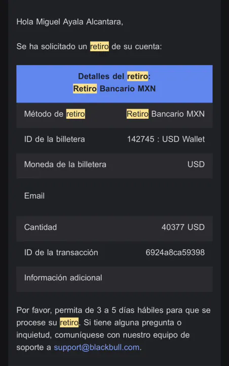 Retiro confirmado